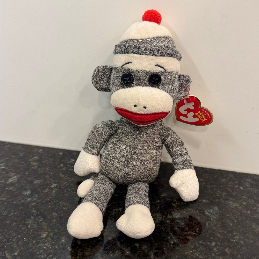 Vintage TY Beanie Baby 'Socks' the Camouflage Sock Monkey size 10”-Hang Tag